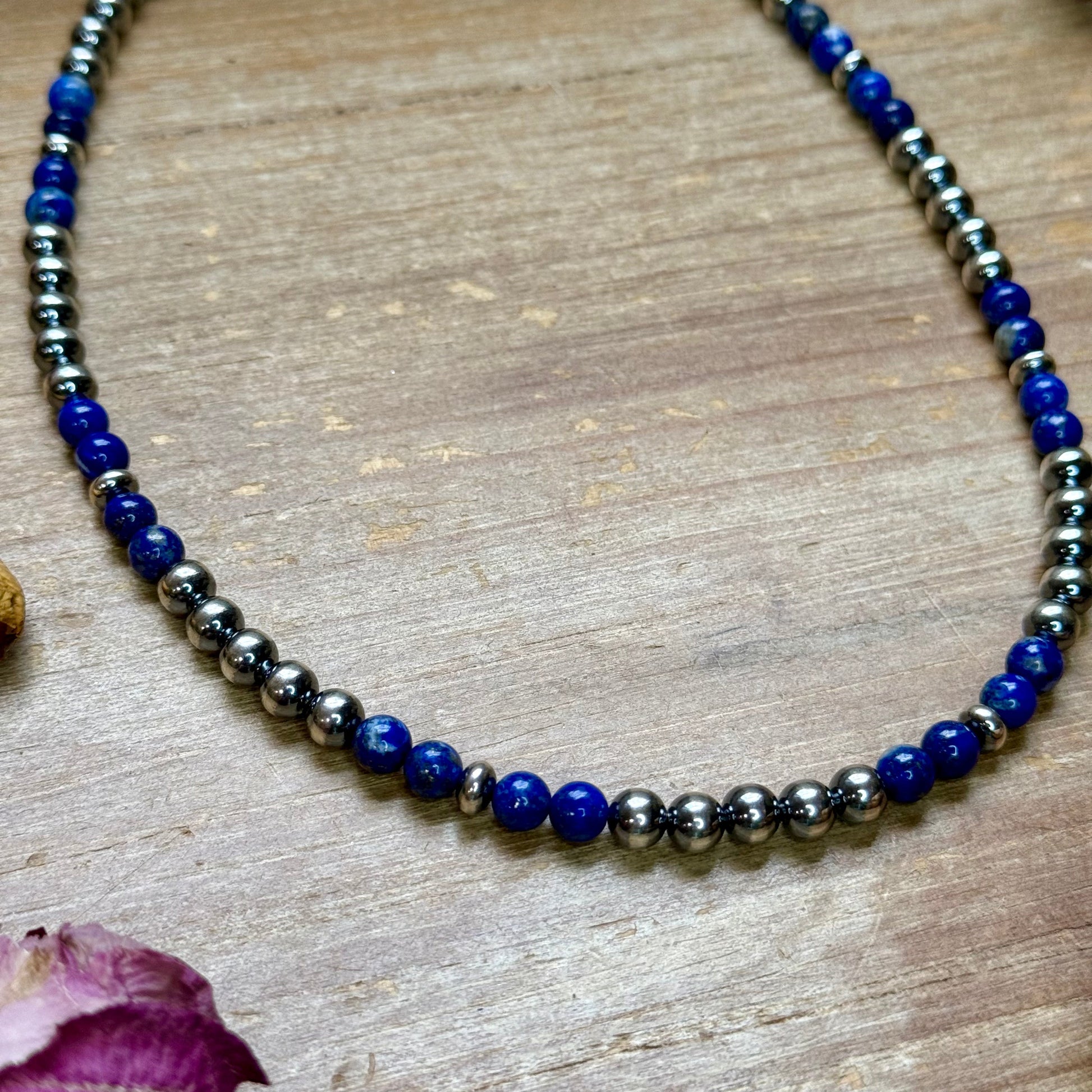 Lapis & Sterling Silver Saucer Necklace – 16” + Extender – 6 mm Lapis The Bijoux FAB Jewelry