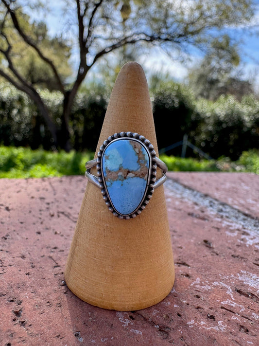 Handcrafted Teardrop Golden Hills Turquoise & Sterling Silver Ring Nizhoni Traders LLC