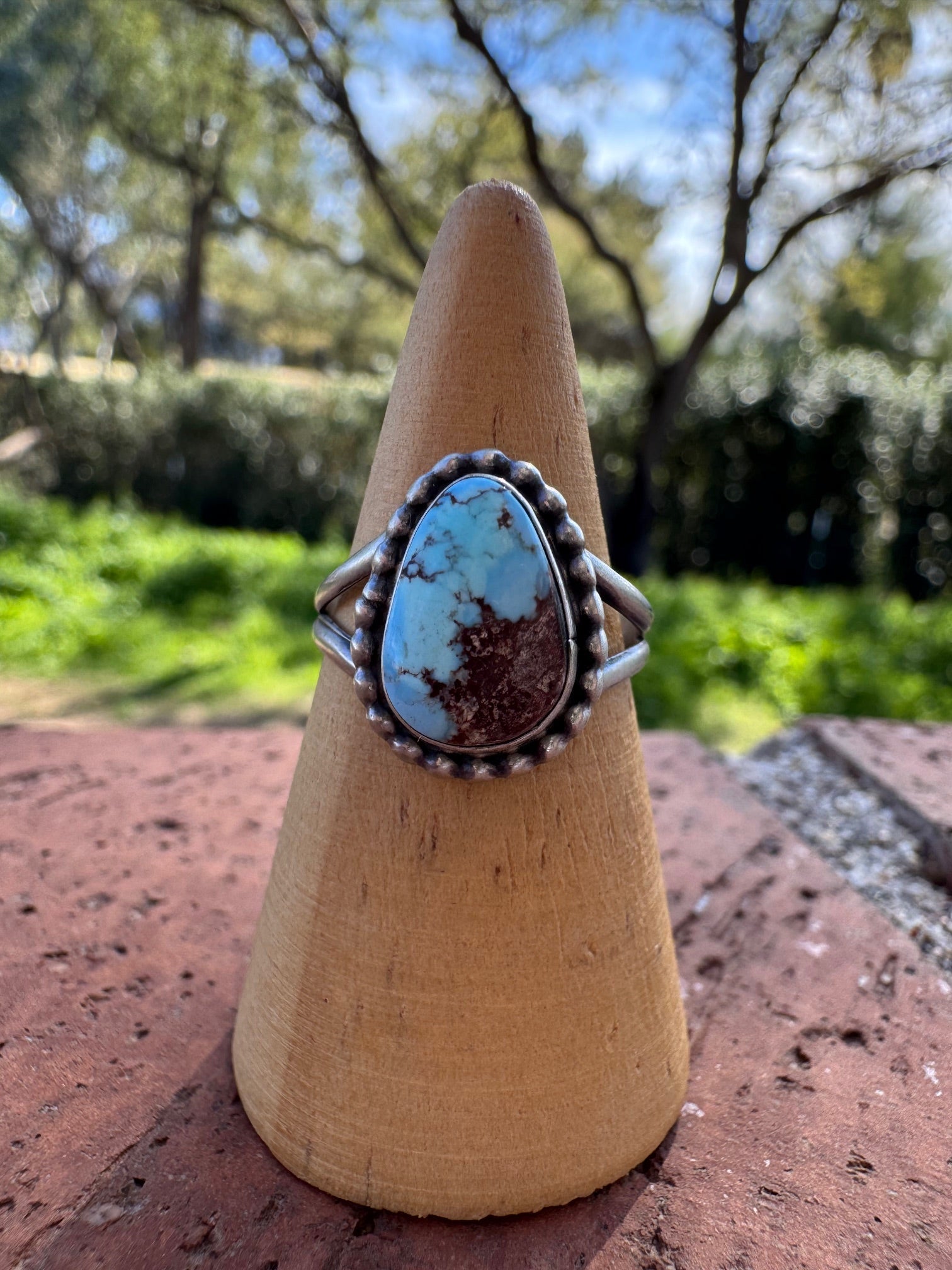 Handcrafted Teardrop Golden Hills Turquoise & Sterling Silver Ring Nizhoni Traders LLC
