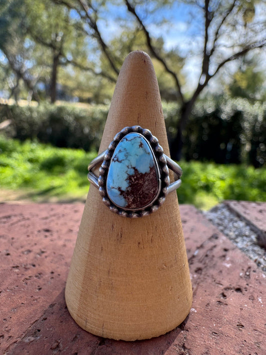 Handcrafted Teardrop Golden Hills Turquoise & Sterling Silver Ring Nizhoni Traders LLC