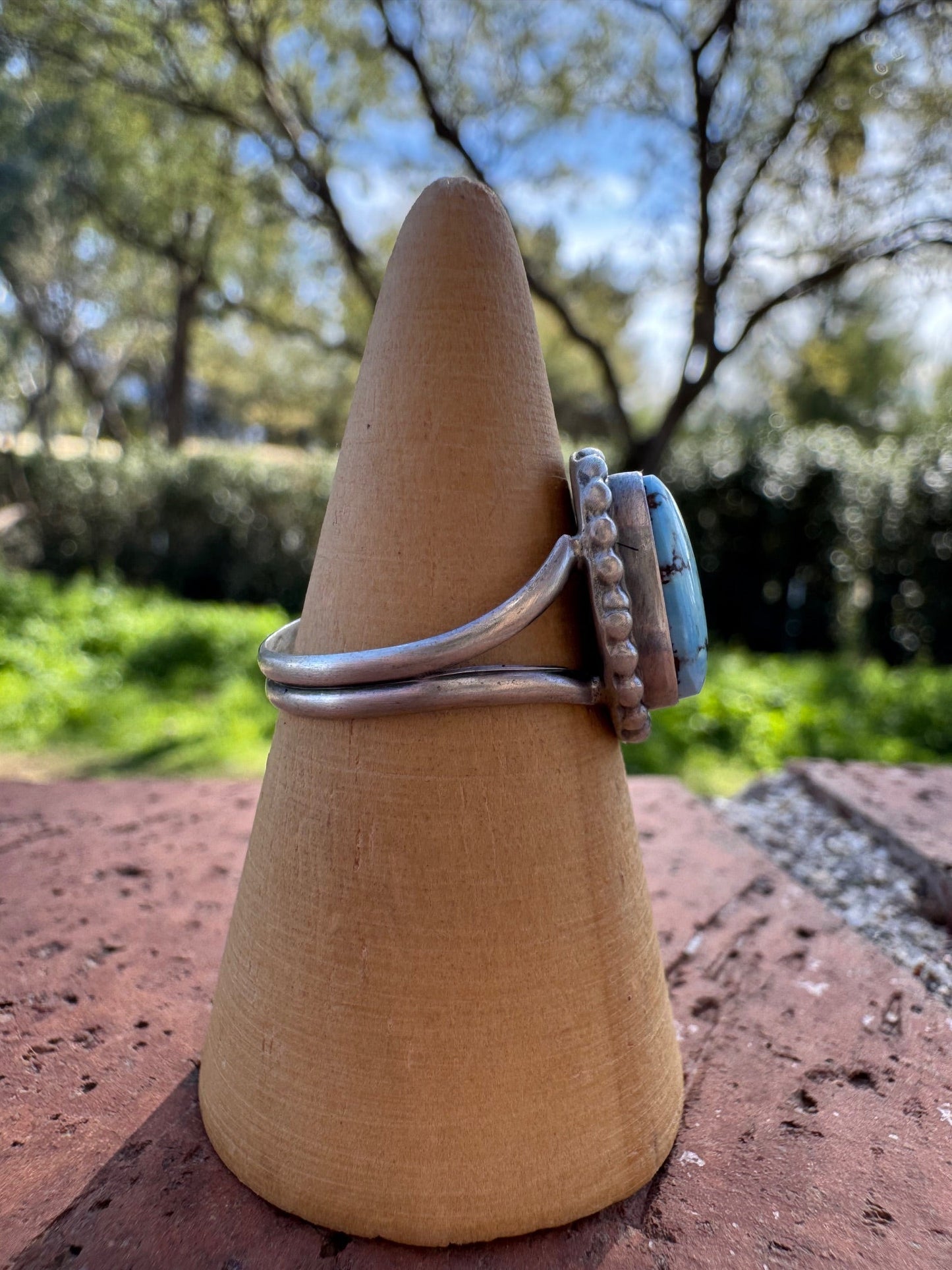 Handcrafted Teardrop Golden Hills Turquoise & Sterling Silver Ring Nizhoni Traders LLC