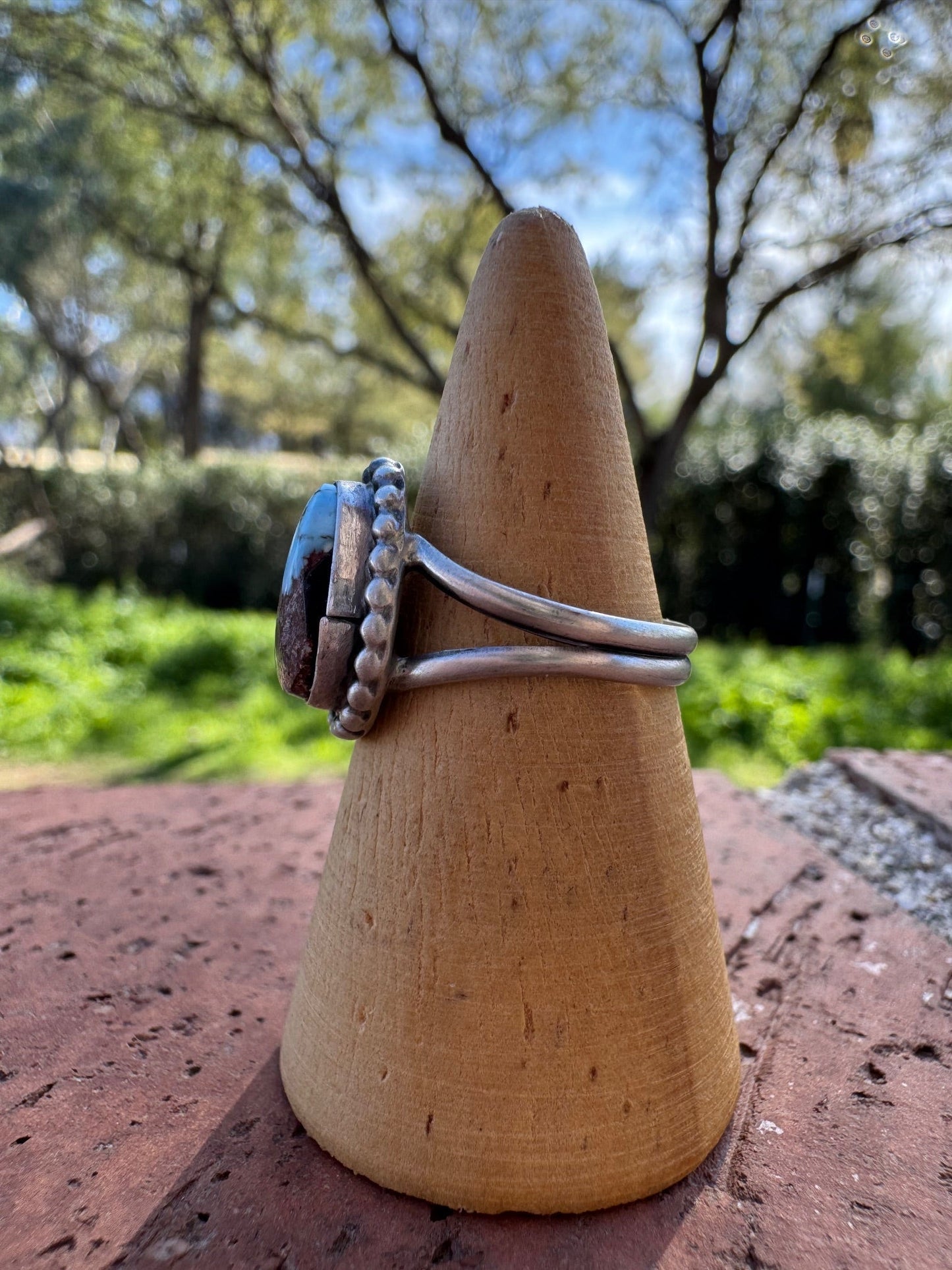 Handcrafted Teardrop Golden Hills Turquoise & Sterling Silver Ring Nizhoni Traders LLC