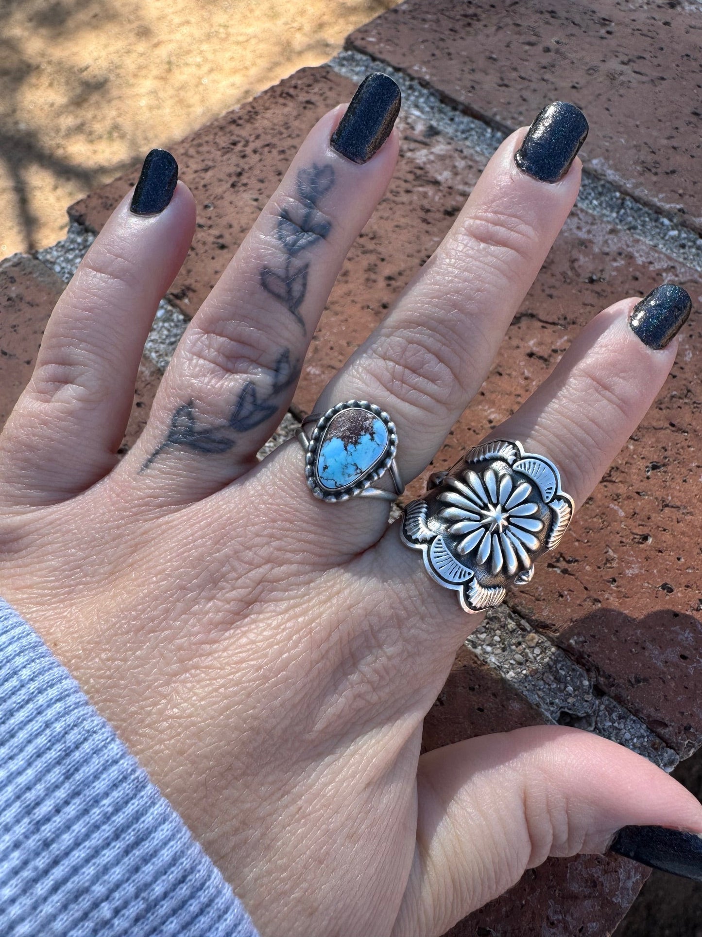 Handcrafted Teardrop Golden Hills Turquoise & Sterling Silver Ring Nizhoni Traders LLC