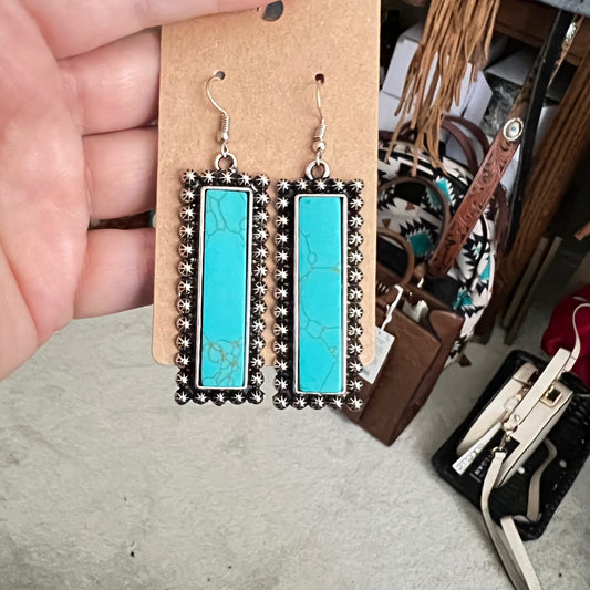 Turquoise (Faux) 2inch Bar Earrings Cedar Hill Country Market