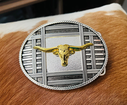 Western Longhorn Belt Buckle  Silver Cedar Hill Country Market