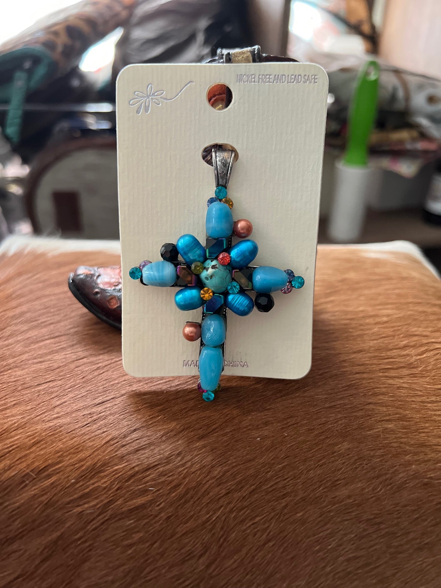 Turquoise Gem Cross with Magnetic Clasp Cedar Hill Country Market