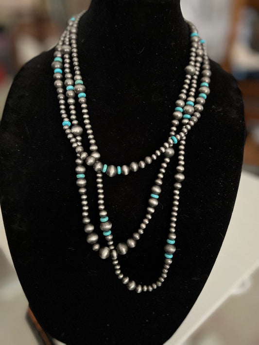 Fashion Silver and Turquoise Inspired Three Tier Necklace Cedar Hill Country Market