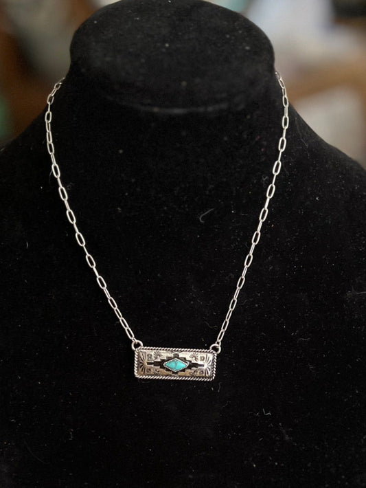 Aztec Fashion Bar Turquoise Necklace 18 inch with Extender Cedar Hill Country Market