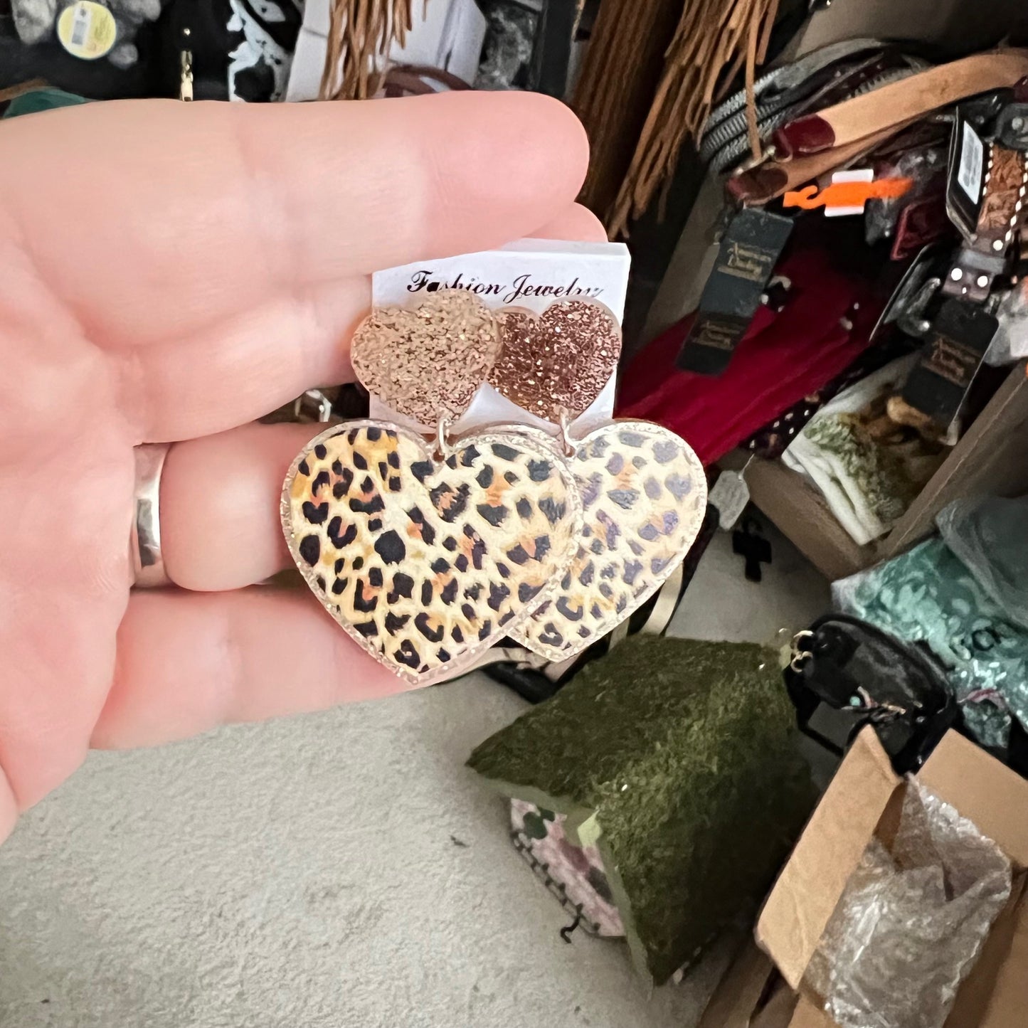 Leopard Heart Stud Earrings Cedar Hill Country Market