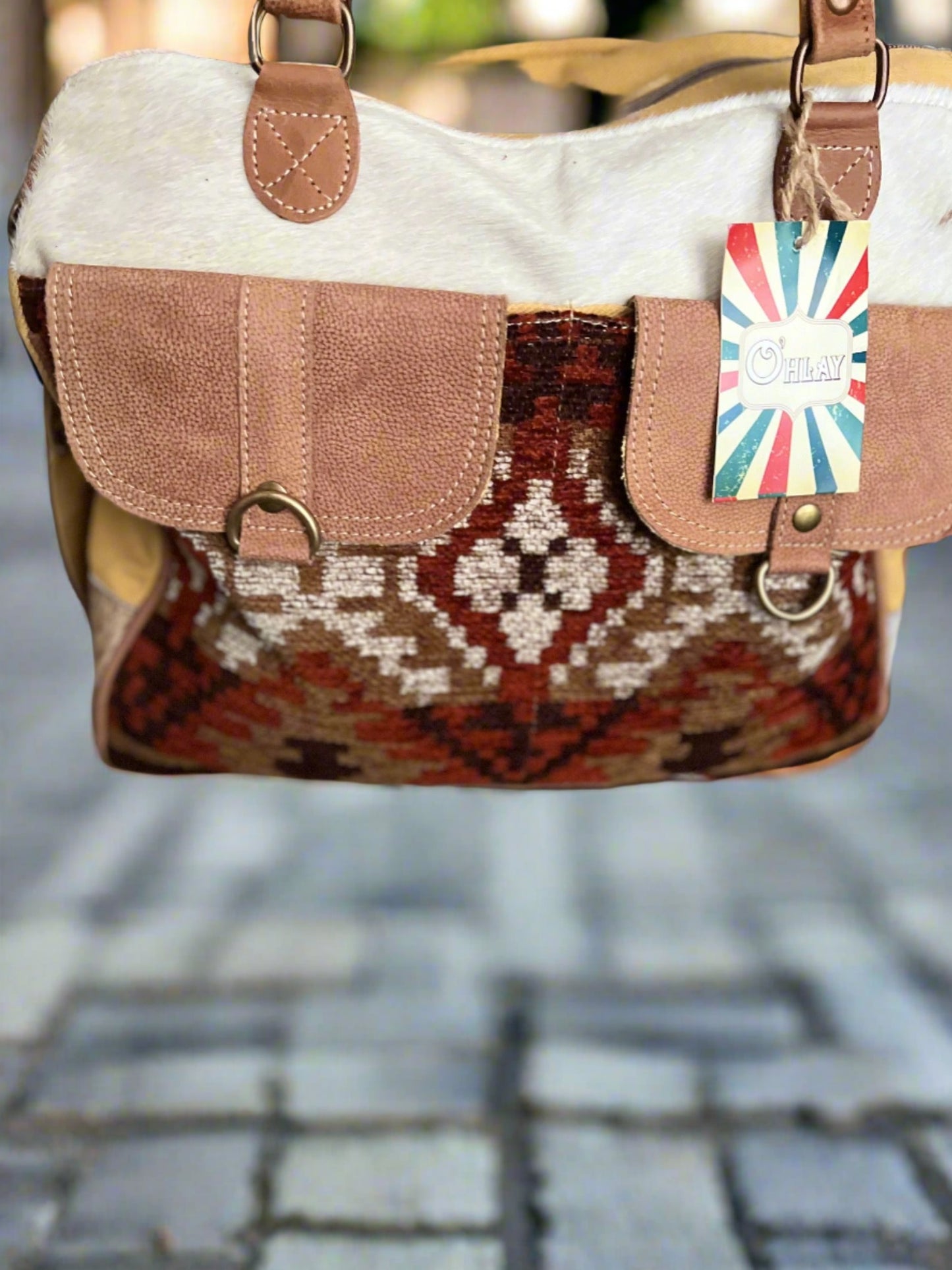 Hair on Hide Saddle Blanket & Canvas Tote with Handles and Crossbody Adjustable Strap Cedar Hill Country Market