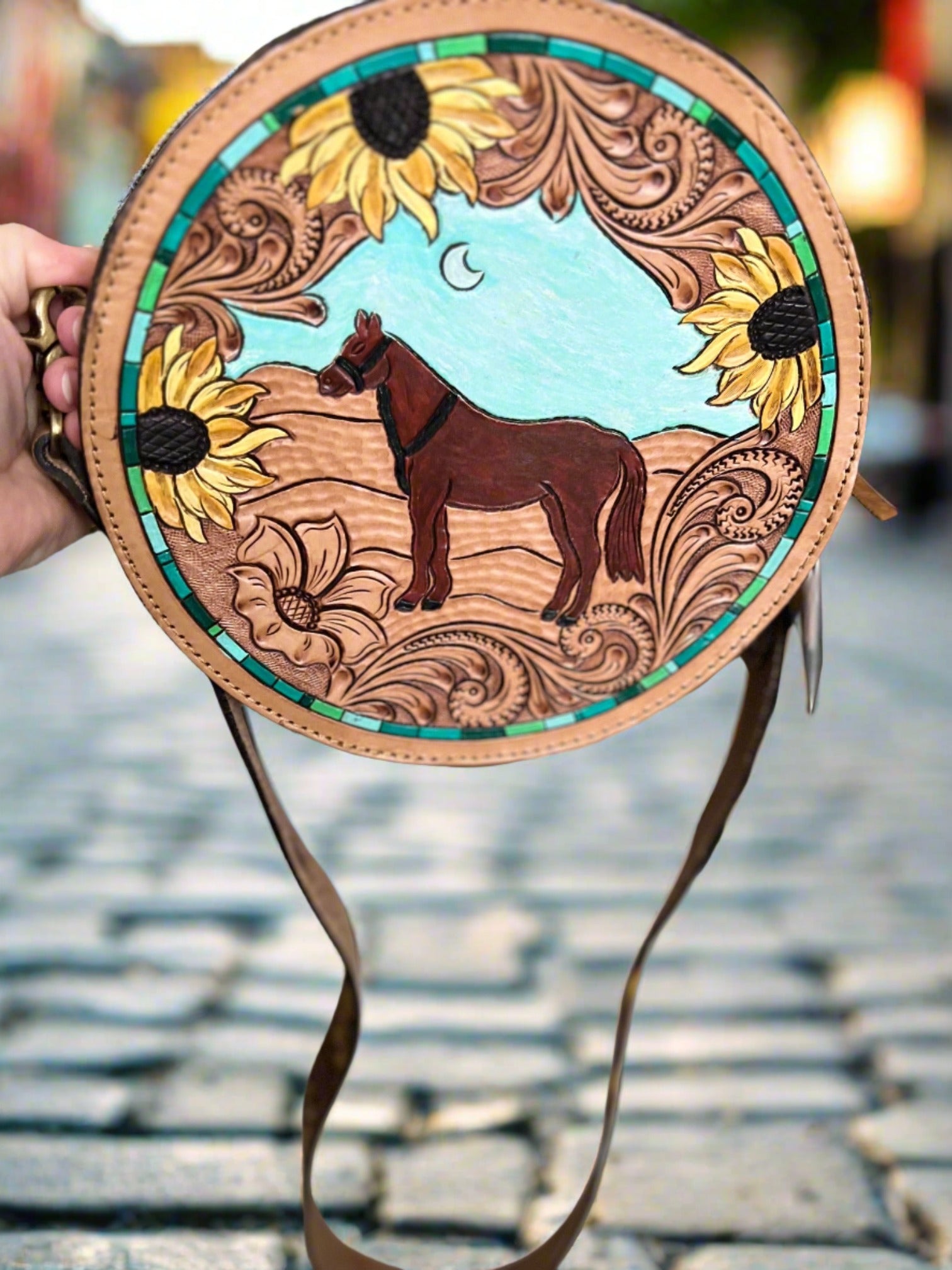 American Darling Hand Painted Horse and Sunflower Crossbody with Removable Strap Cedar Hill Country Market