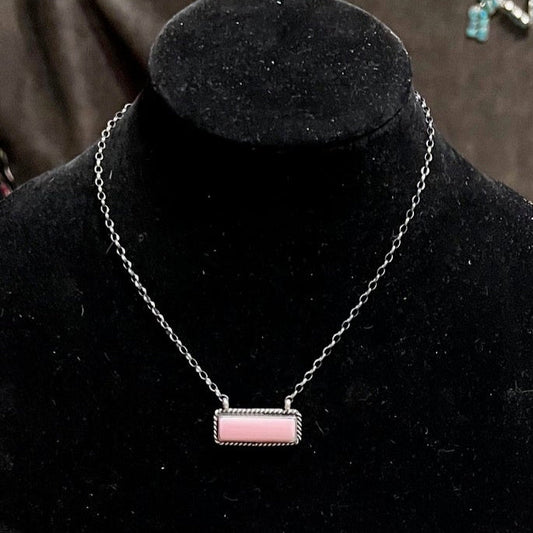Genuine Pink Conch Sterling Silver Bar Necklace - Artist Tia Long Cedar Hill Country Market