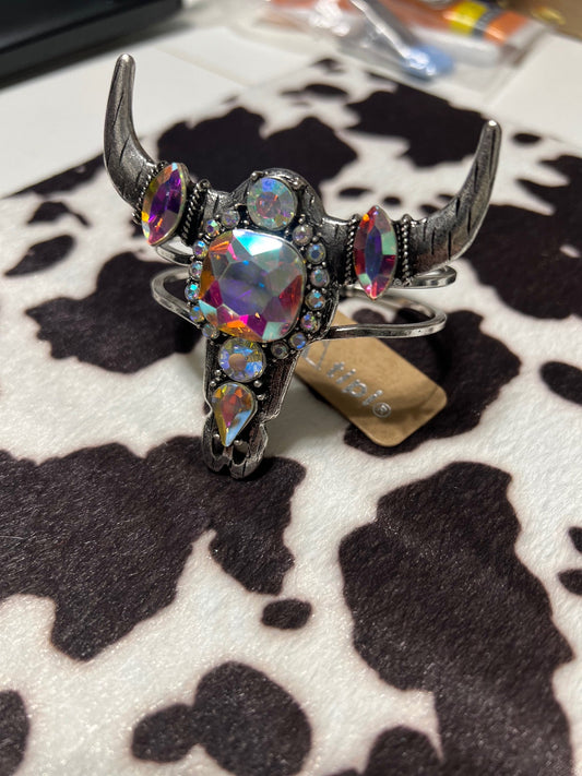 AB Stoned Bull Skull Bangle Cuff Bracelet Cedar Hill Country Market