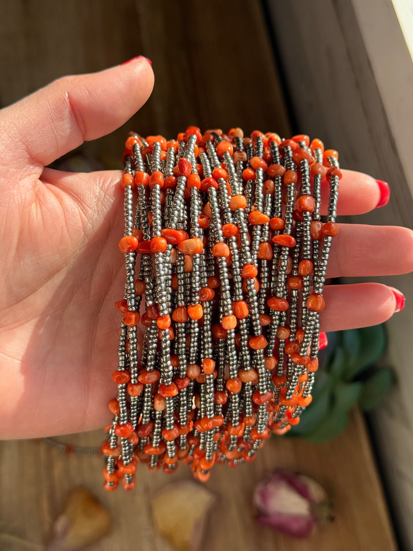 Antique Silver Seed Bead & Dyed Red Coral Choker – 14” The Bijoux FAB Jewelry