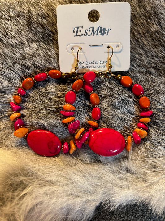 Orange and Pink Beaded Hoop Earrings Cedar Hill Country Market