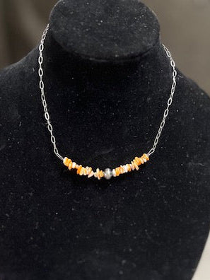 Genuine Sterling Silver Pearl and Crushed Spiny Oyster 18inch Necklace CedarHill Country Market