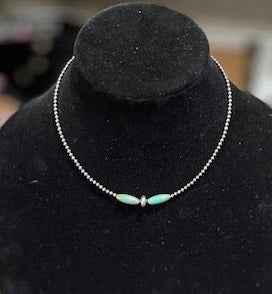 Genuine Sterling Silver and Turquoise Beaded Necklace 18 inch Cedar Hill Country Market