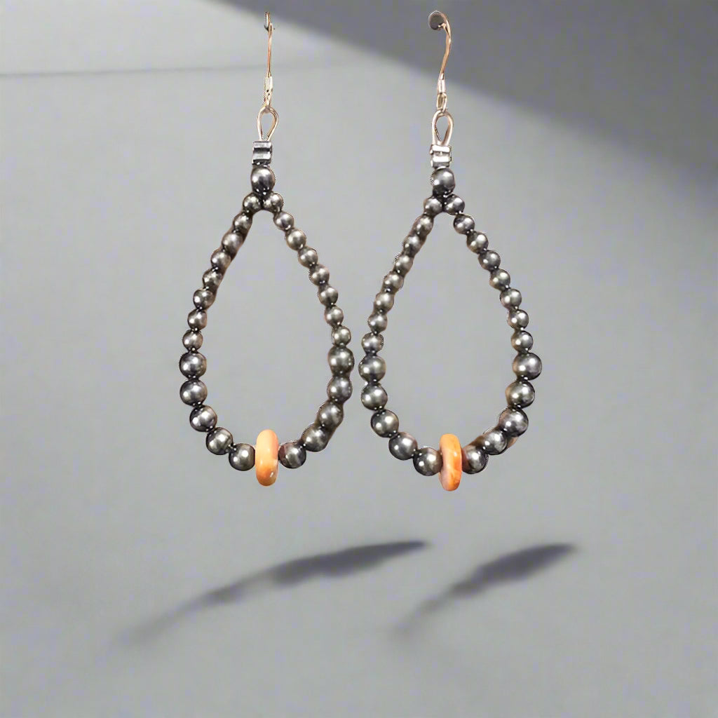 Genuine Sterling Silver Pearls Hand strung with Spiny Oyster Earring Hoops Cedar Hill Country Market