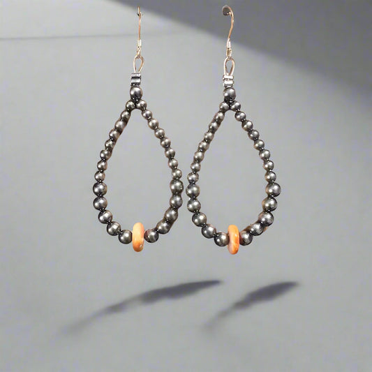 Genuine Sterling Silver Pearls Hand strung with Spiny Oyster Earring Hoops Cedar Hill Country Market