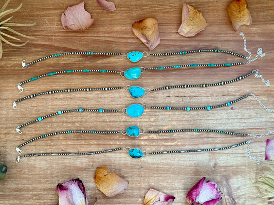 Sterling Silver Pearl & Turquoise Choker – 13” + 2” Extender – In-House Silversmithing – One of a Kind The Bijoux FAB Jewelry