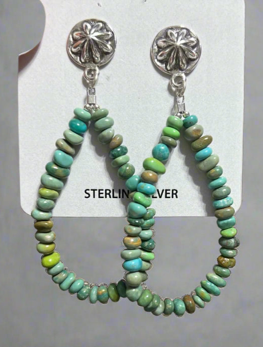 Genuine Kingman Turquoise and Concho Beaded Hoops - 1460 Cedar Hill Country Market