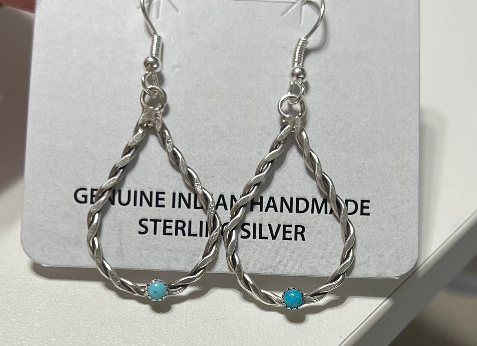 Genuine Sterling Silver and Turquoise Rope Hoop Earrings - 1042 Cedar Hill Country Market