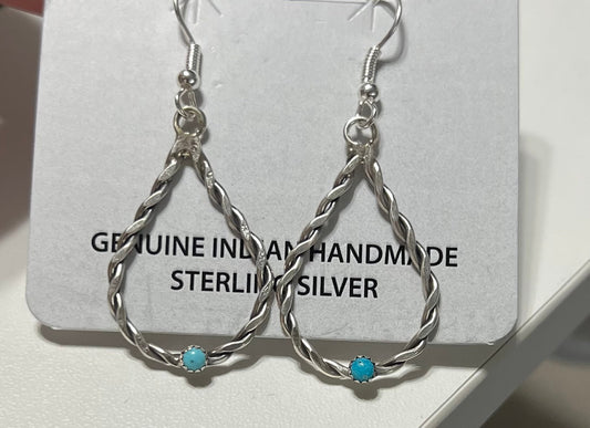 Genuine Sterling Silver and Turquoise Rope Hoop Earrings - 1042 Cedar Hill Country Market