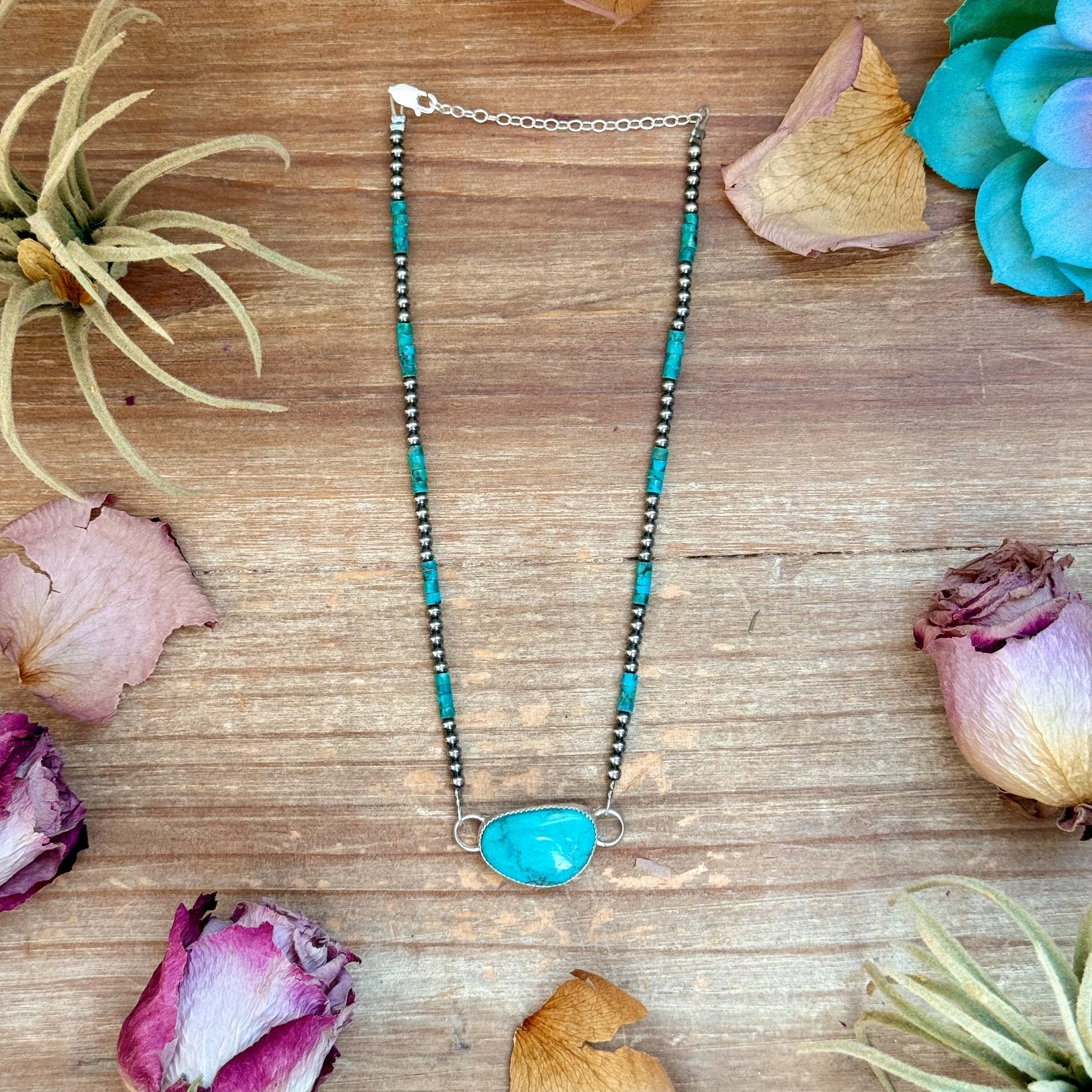 Sterling Silver Pearl & Turquoise Choker – 13” + 2” Extender – In-House Silversmithing – One of a Kind The Bijoux FAB Jewelry