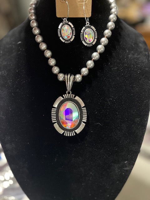 AB Fashion Silver and Black Pendant Necklace Set - 1420 Cedar Hill Country Market