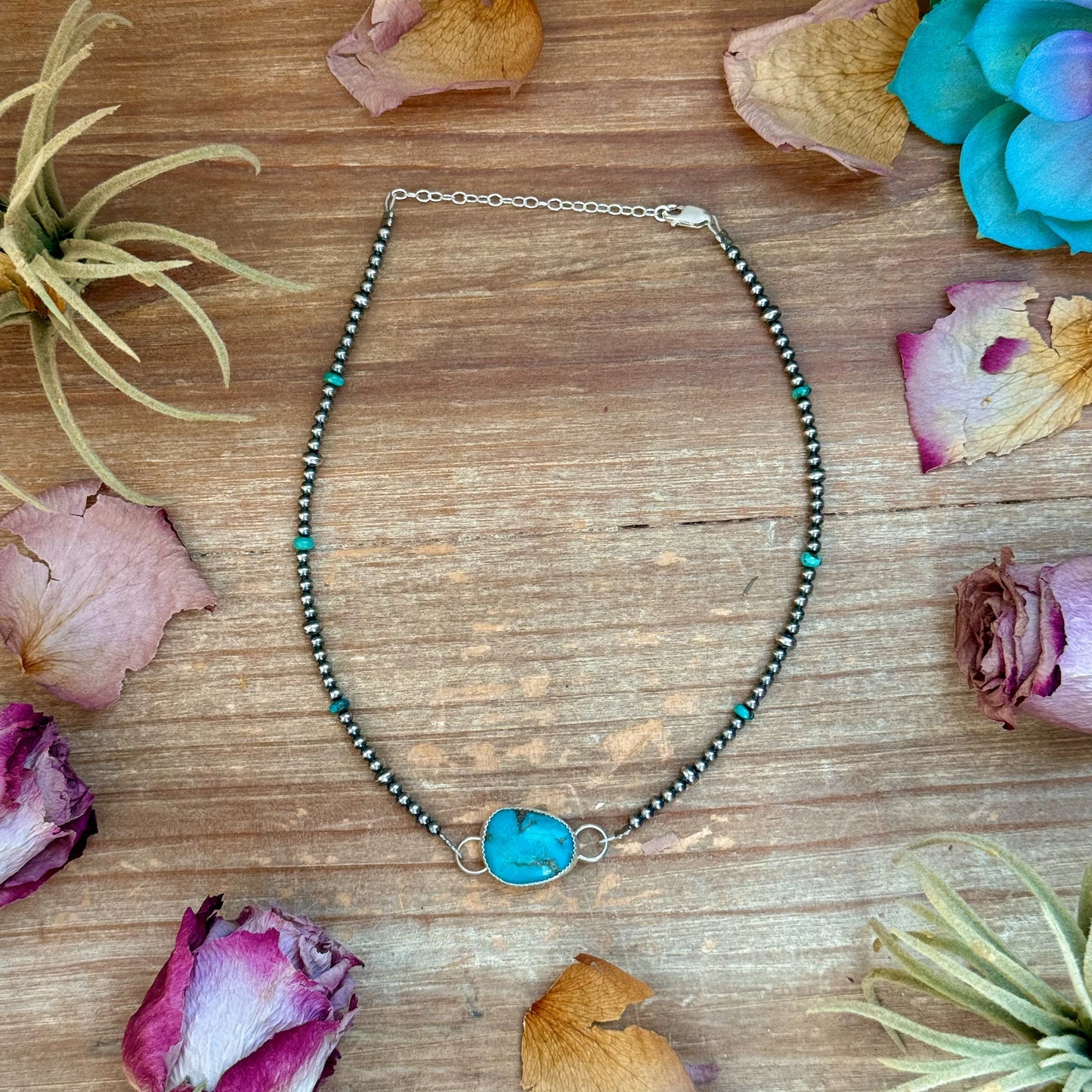 Sterling Silver Pearl & Turquoise Choker – 13” + 2” Extender – In-House Silversmithing – One of a Kind The Bijoux FAB Jewelry