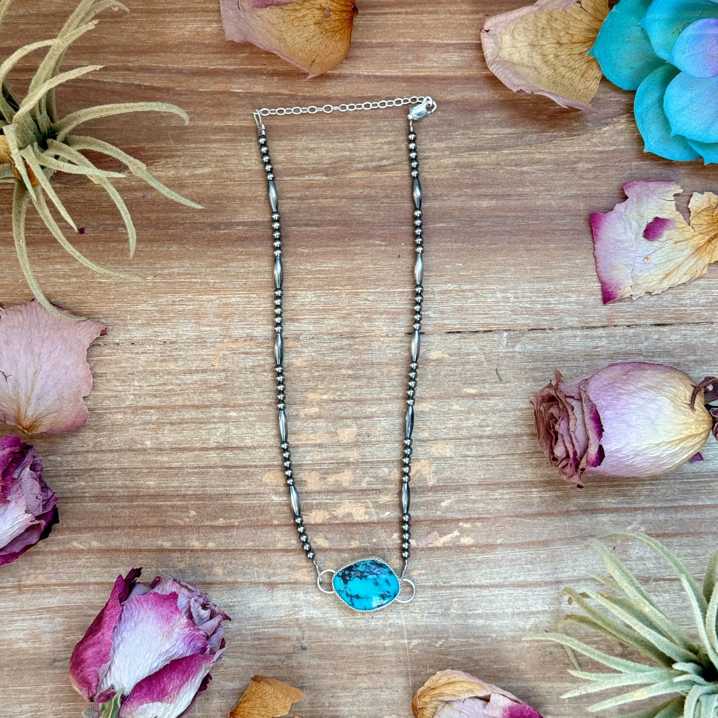 Sterling Silver Pearl & Turquoise Choker – 13” + 2” Extender – In-House Silversmithing – One of a Kind The Bijoux FAB Jewelry