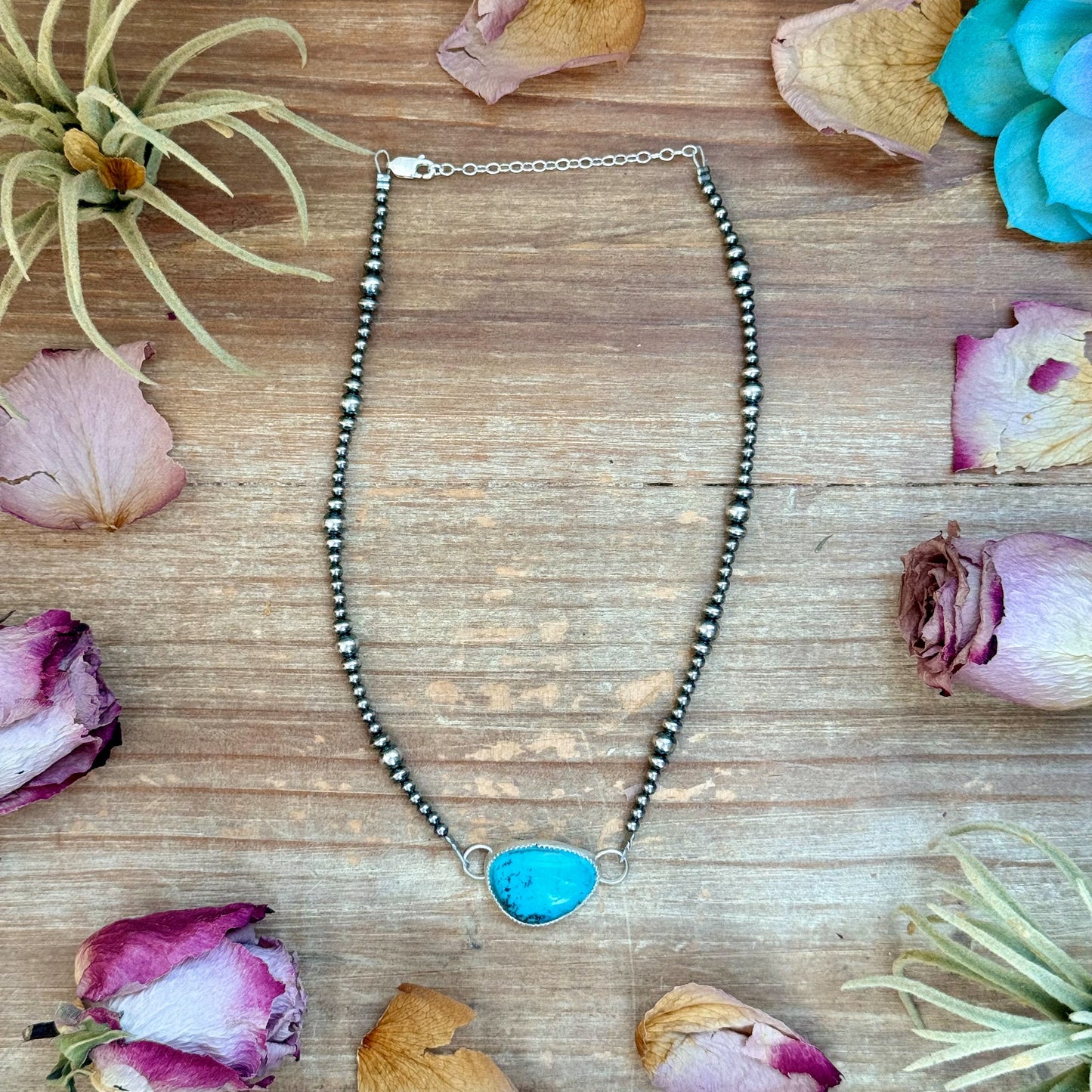 Sterling Silver Pearl & Turquoise Choker – 13” + 2” Extender – In-House Silversmithing – One of a Kind The Bijoux FAB Jewelry