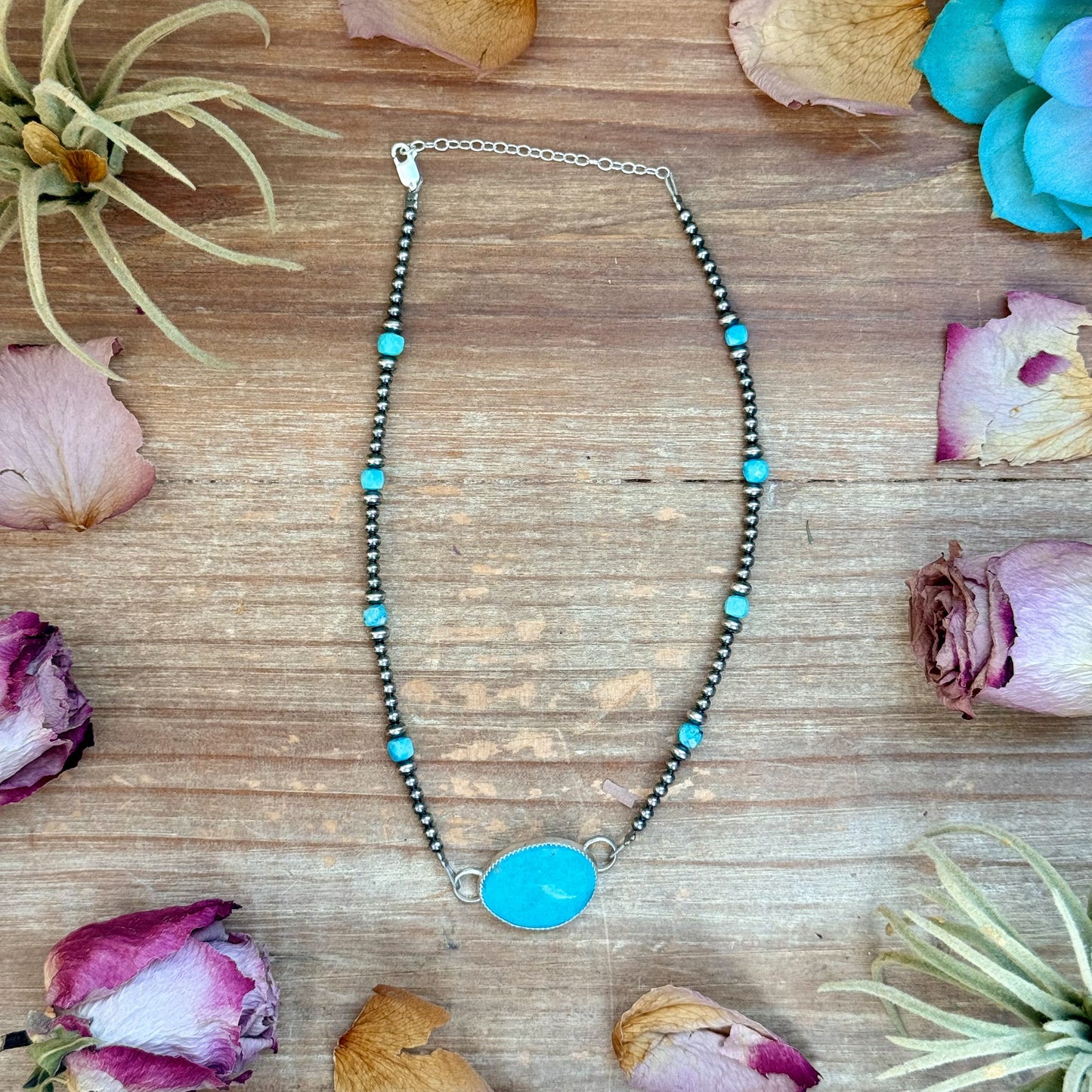 Sterling Silver Pearl & Turquoise Choker – 13” + 2” Extender – In-House Silversmithing – One of a Kind The Bijoux FAB Jewelry