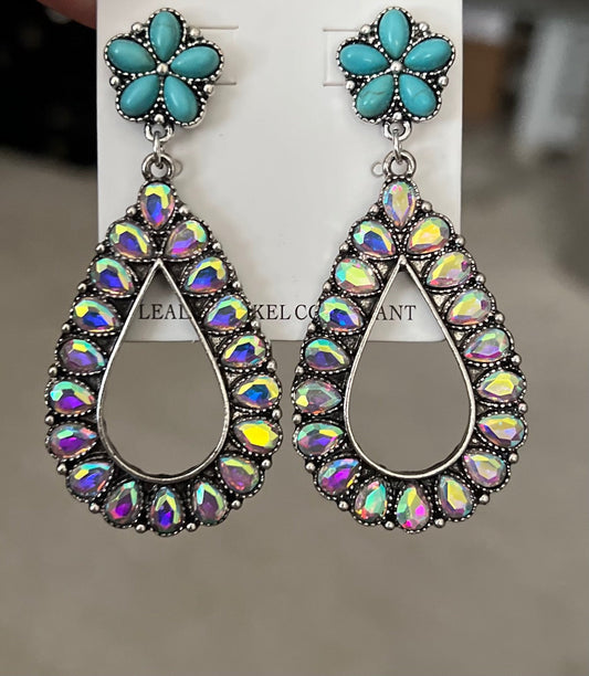 AB and Turquoise Hoop Earrings Cedar Hill Country Market