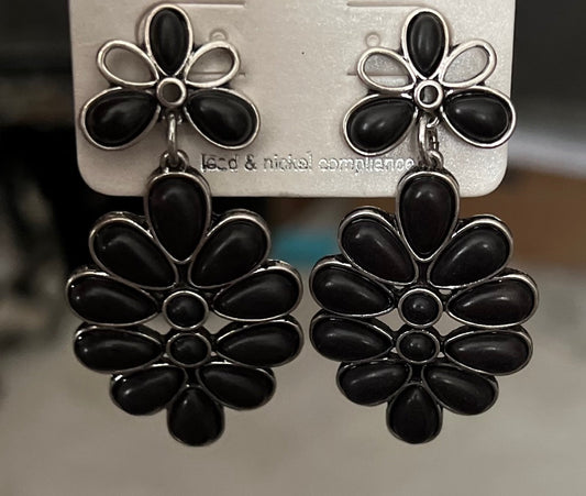 Black Floral Post Back Earrings Cedar Hill Country Market