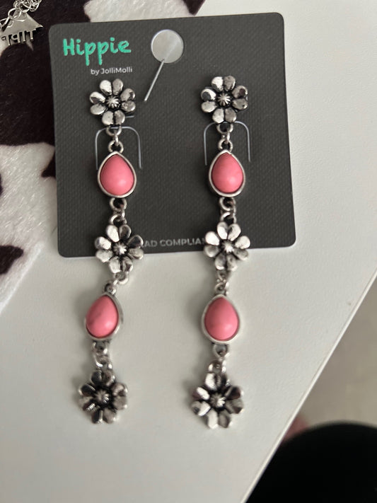Pink Floral Fashion Dangle Earrings Cedar Hill Country Market