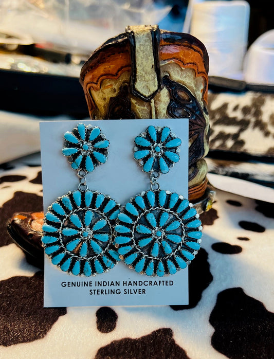 Navajo Handmade Turquoise Earrings - Artist Juliana Benally Cedar Hill Country Market