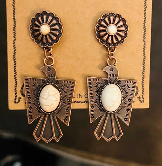 Rustic Couture's Copper Thunderbird Earrings 1016 CedarHill Country Market