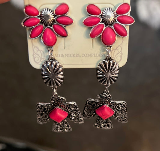 Thunderbird Floral Pink Earrings 1007 CedarHill Country Market