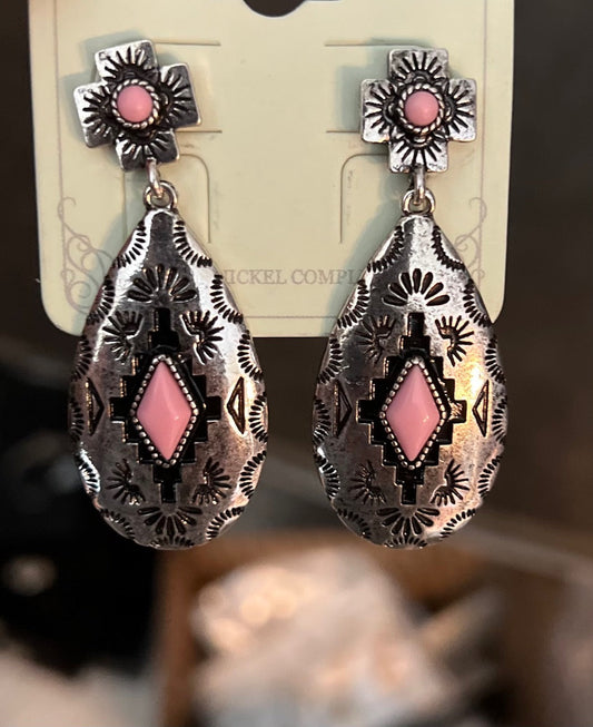 Western Aztec Pink Diamond Teardrop Earrings 1000 CedarHill Country Market
