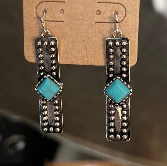 Silver and Turquoise Bar Studded Earrings 0997 CedarHill Country Market