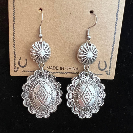 Rustic Couture's Double Concho Silver Earrings 1008 CedarHill Country Market