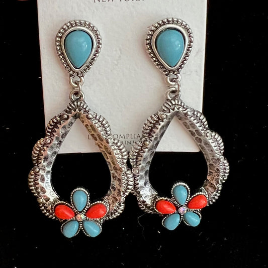 Multi Stone Flower Teardrop Hoop Earrings 0999 CedarHill Country Market