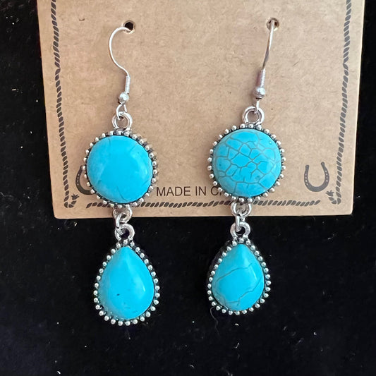 Rustic Couture's Two Stone Fashion Turquoise Earrings 1003 CedarHill Country Market
