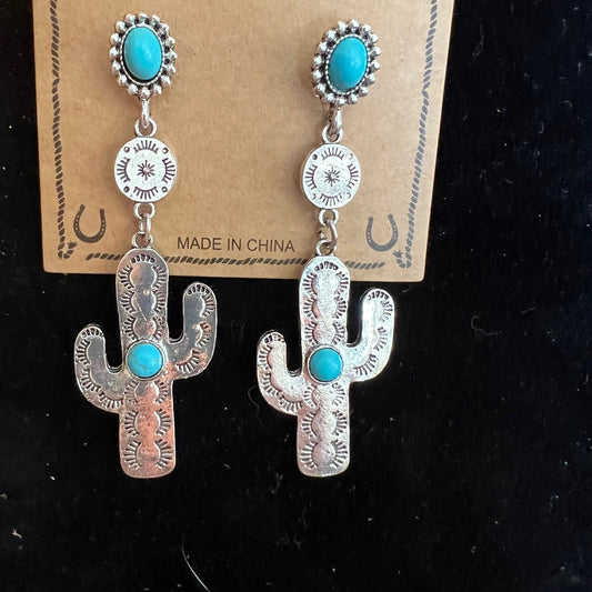 Rustic Couture's Silver Cactus Earrings 1015 CedarHill Country Market