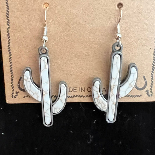 Rustic Couture's White Cactus Earrings 1020 CedarHill Country Market