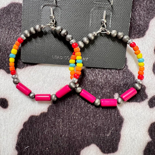 Multi-Colored Bead Hoop Earrings 0983 CedarHill Country Market