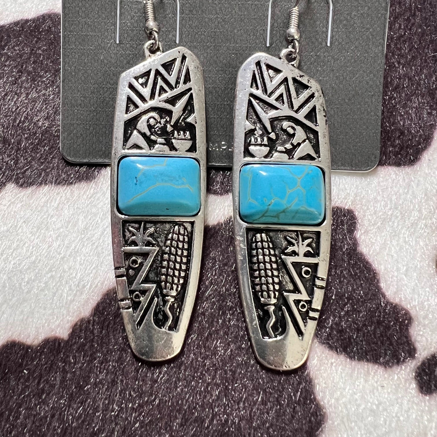Aztec Tribal Silver and Fashion Turquoise Earrings (Multi) 0988 CedarHill Country Market