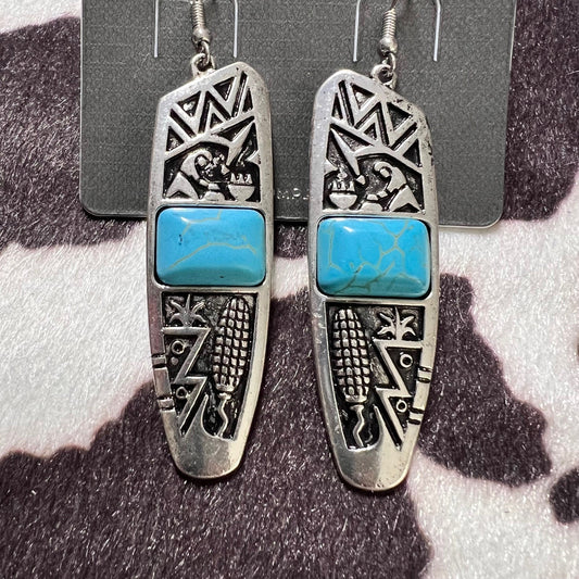 Aztec Tribal Silver and Fashion Turquoise Earrings (Multi) 0988 CedarHill Country Market