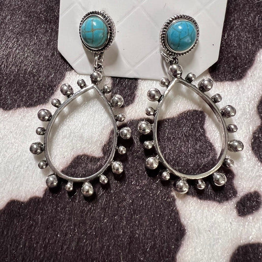 Silver & Turquoise Hoop Earrings 0985 CedarHill Country Market